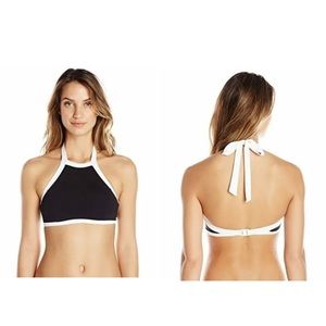 NWT SEAFOLLY ANTHROPOLOGIE *BLOCK PARTY* BLACK WHITE HALTER BIKINI TOP 8